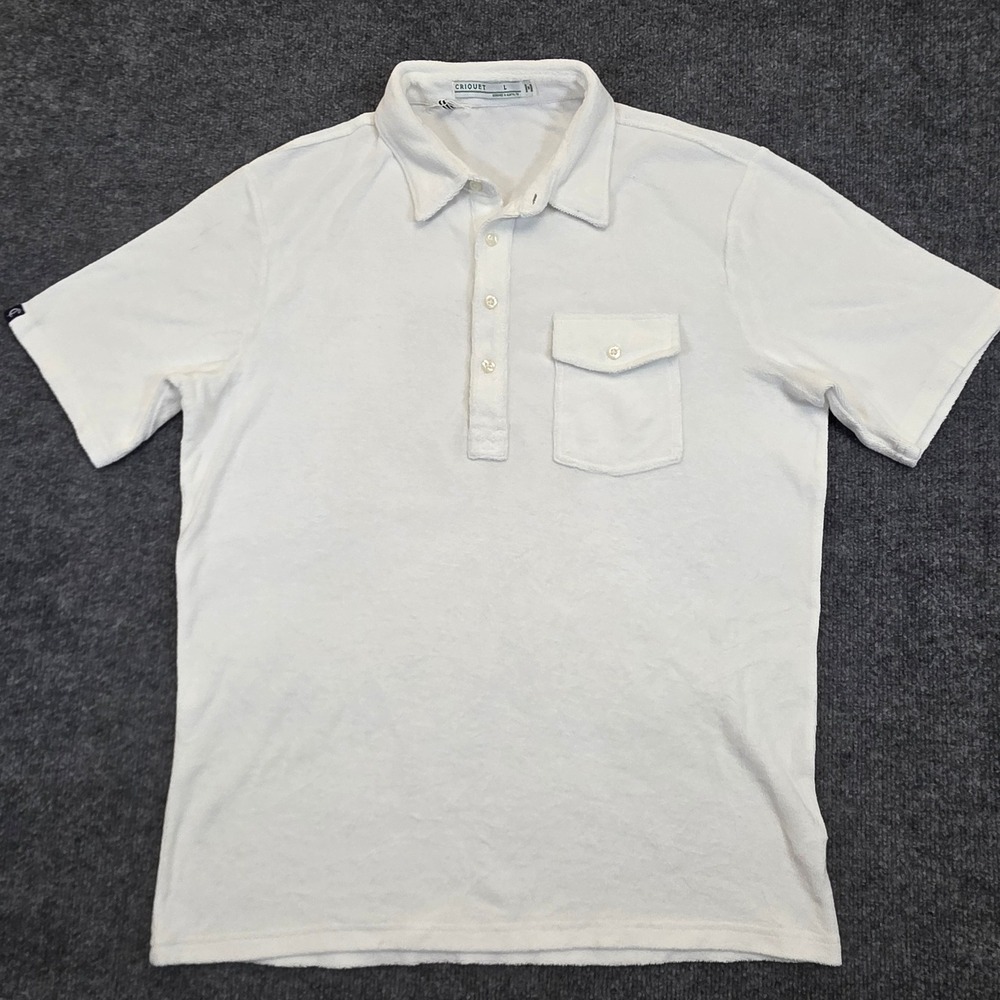 Criquet Shirt Mens Large White Terry Cloth Short Sleeve Casual Button Up Preppy
